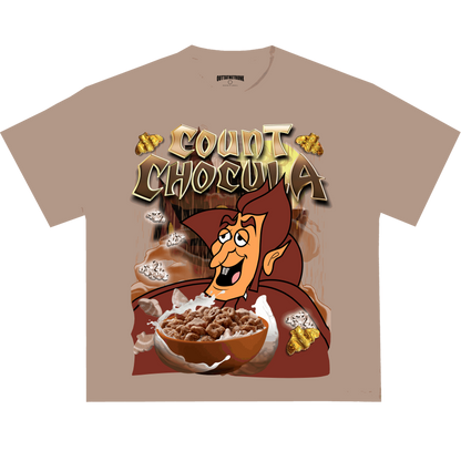 Count Chocula graphic tee from OUTTATHETRUNK featuring a bold design of the iconic cereal mascot and chocolatey elements.