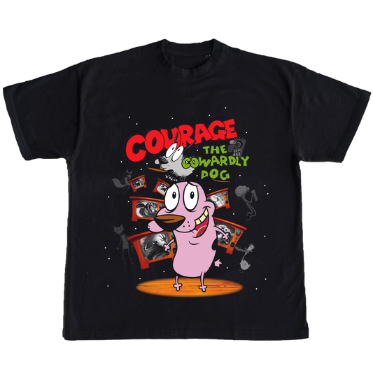 Courage The Cowardly Dog Bootleg Rap Tee - A hip hop-inspired t-shirt featuring the whimsy of Courage The Cowardly Dog