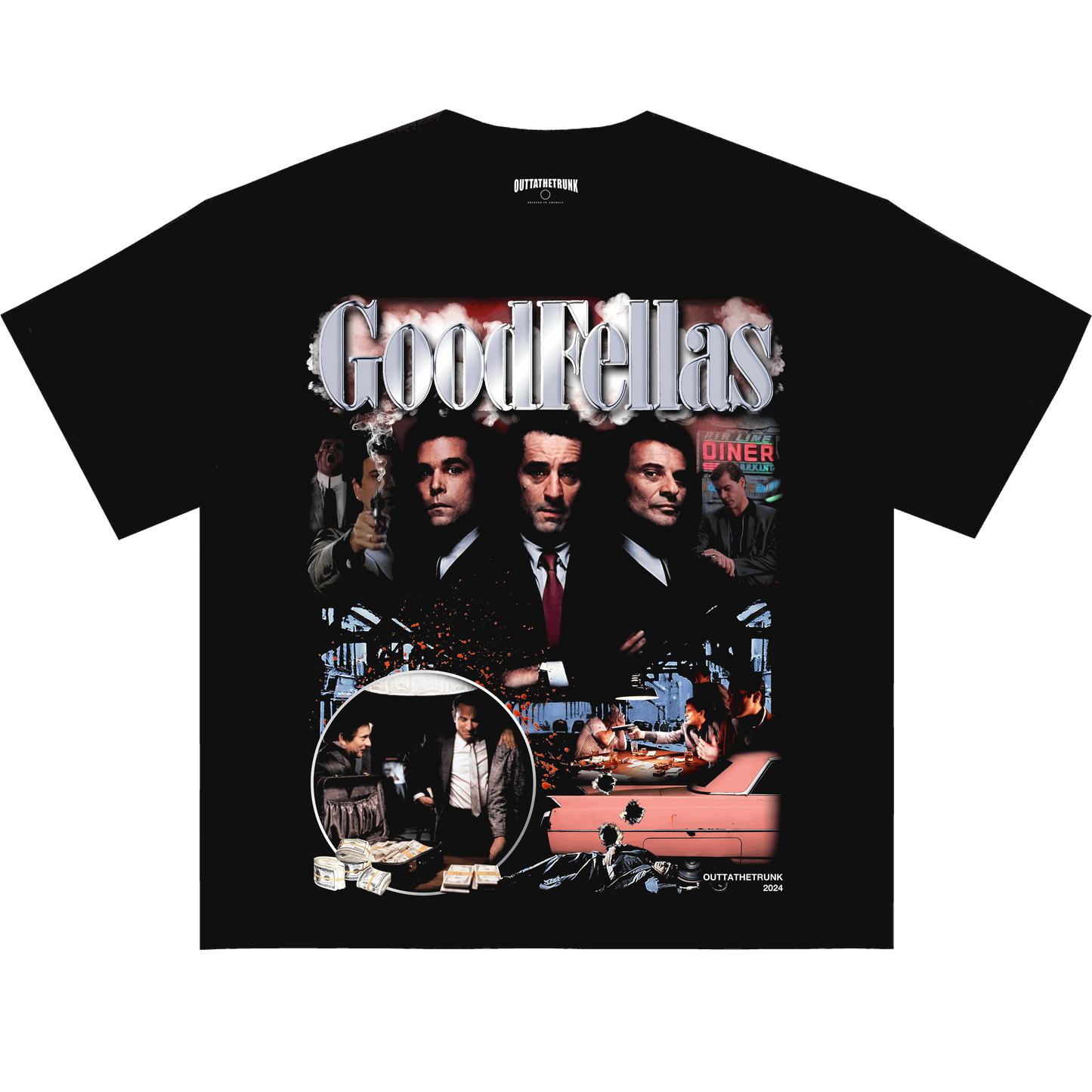 Goodfellas graphic tee from OUTTATHETRUNK featuring bold design inspired by the classic film.