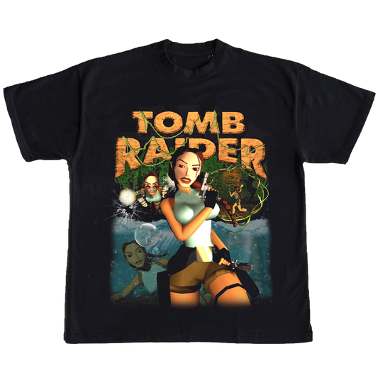 Tomb Raider Bootleg Rap Tee - A hip hop-inspired t-shirt inspired by the adventurous spirit of Tomb Raider
