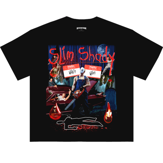 Slim Shady graphic tee from OUTTATHETRUNK featuring a bold design inspired by Eminem’s alter ego.