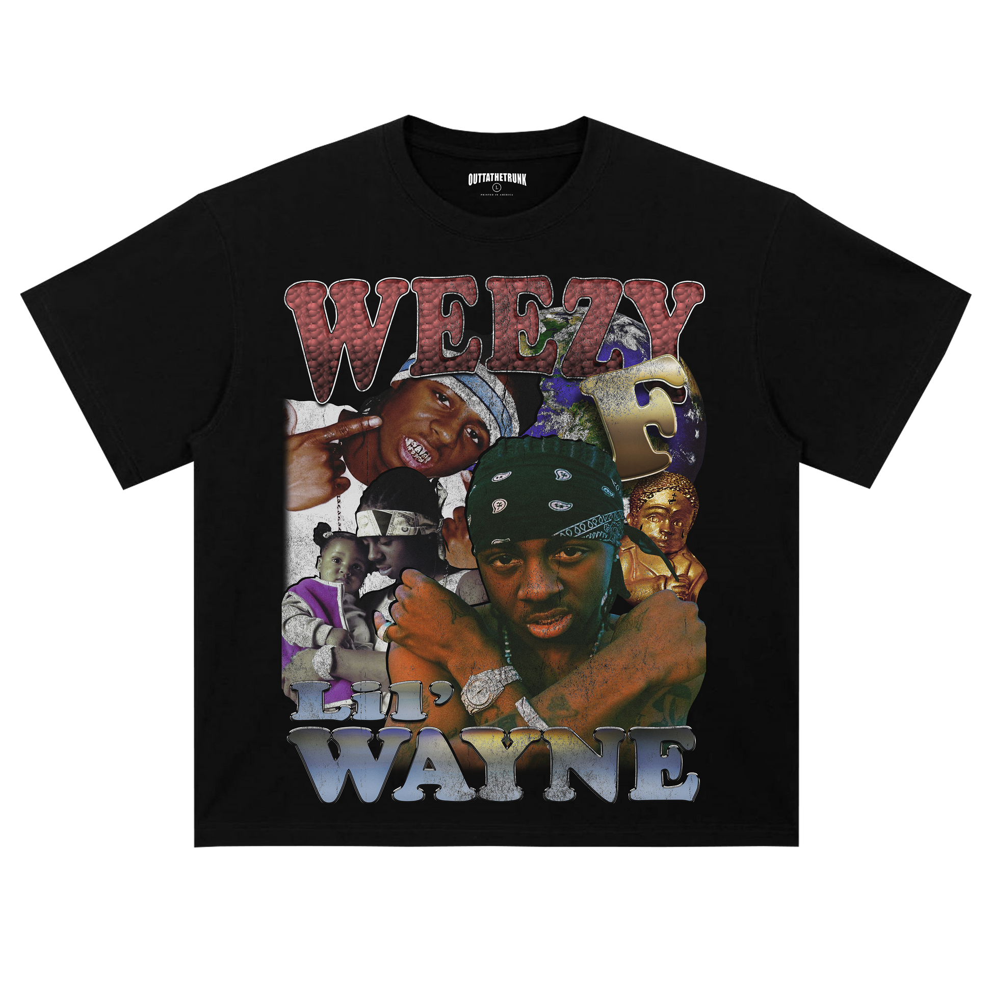 OUTTATHETRUNK Lil Wayne Vintage Rap T-Shirt with Retro Cash Money Graphic on Black Cotton Streetwear